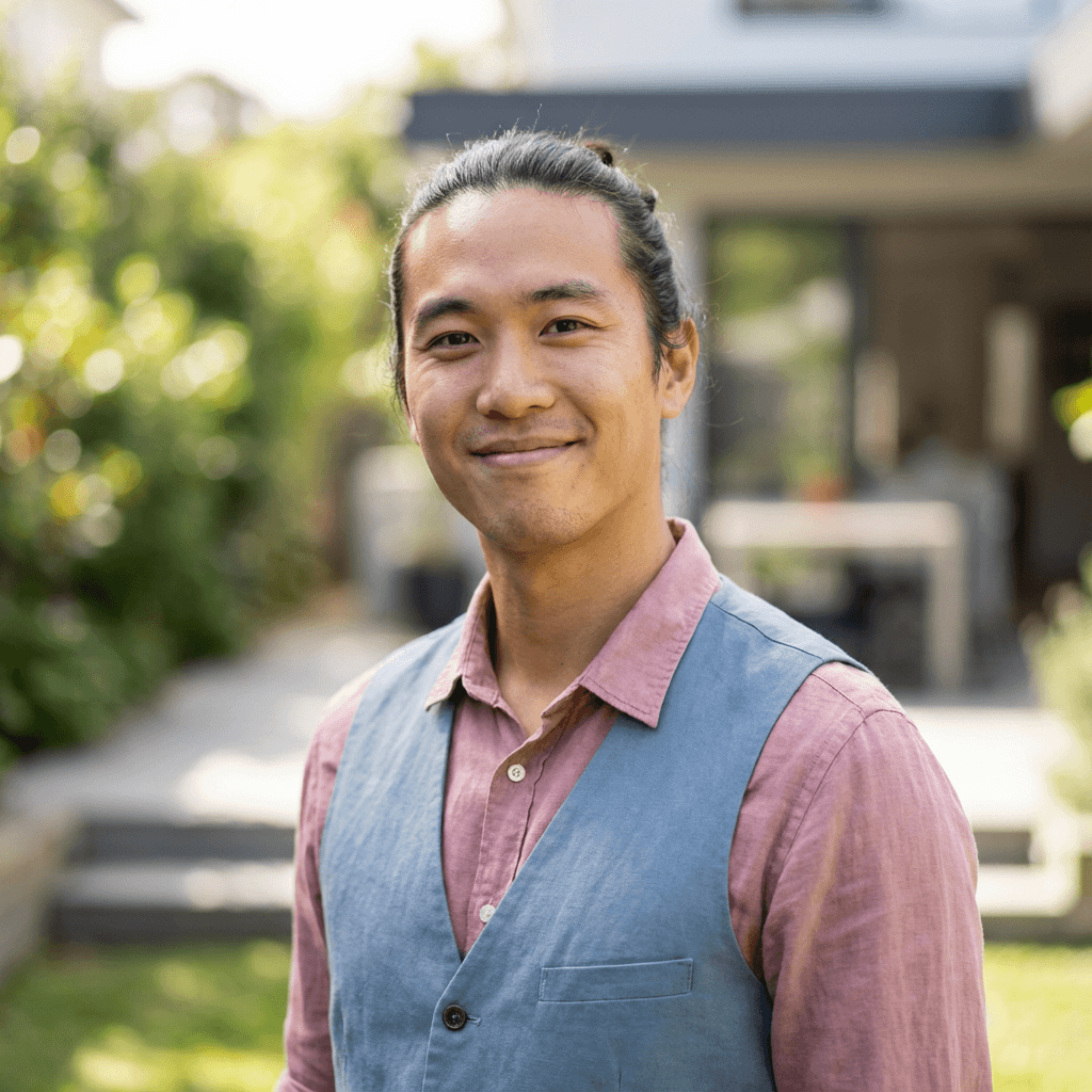 Male property manager in his 40s smiling in an office setting